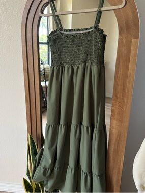 SHEIN Olive Green Smocked Midi Dress